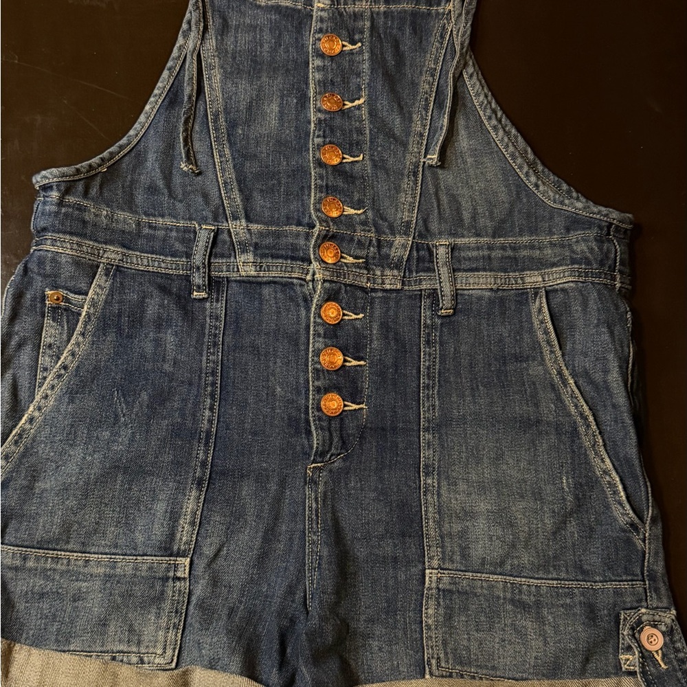 Anthropologie Pilcro Denim Short Overalls Romper Button Front Size 27